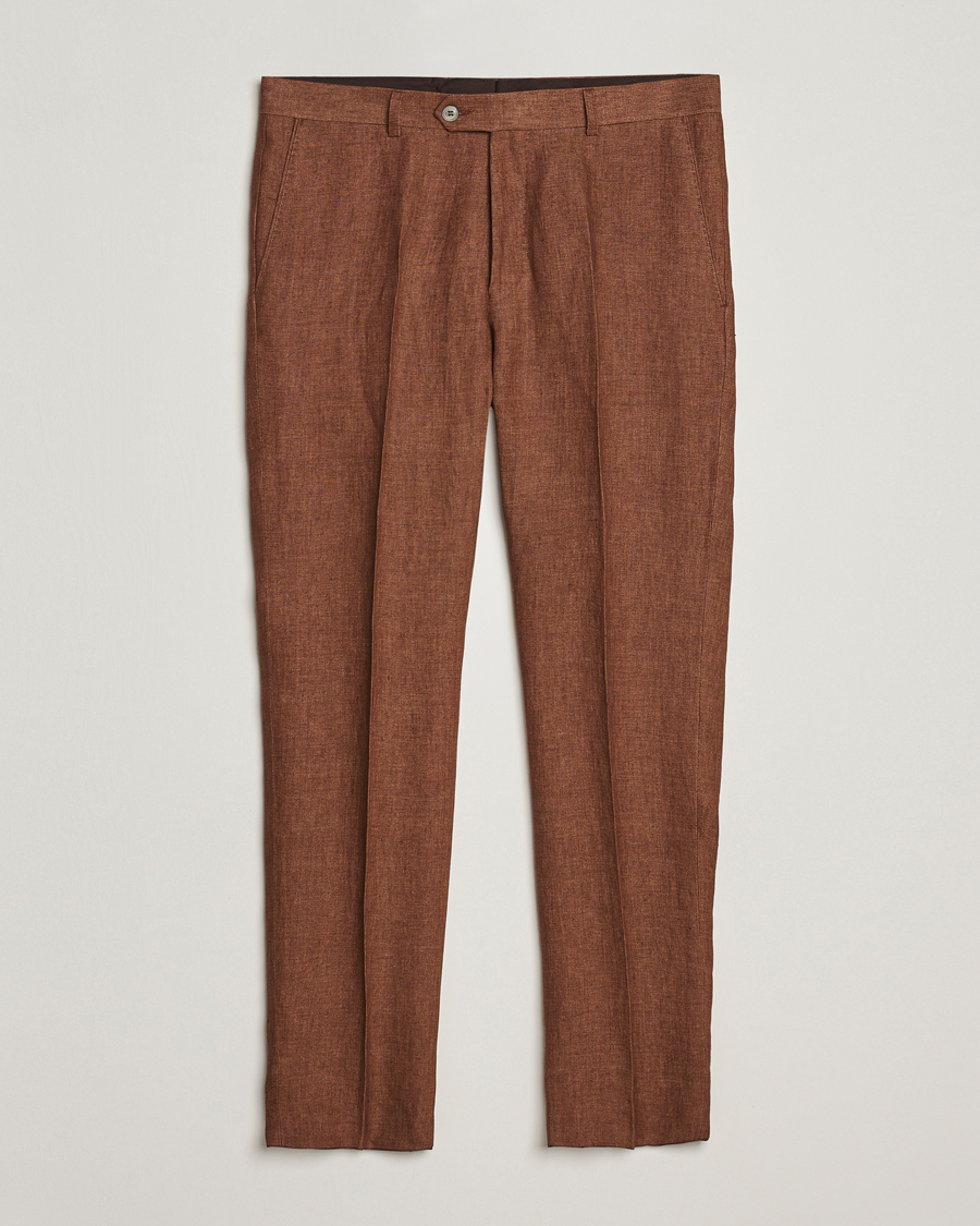 Homme | Pantalons | Oscar Jacobson | Denz Linen Trousers Brown