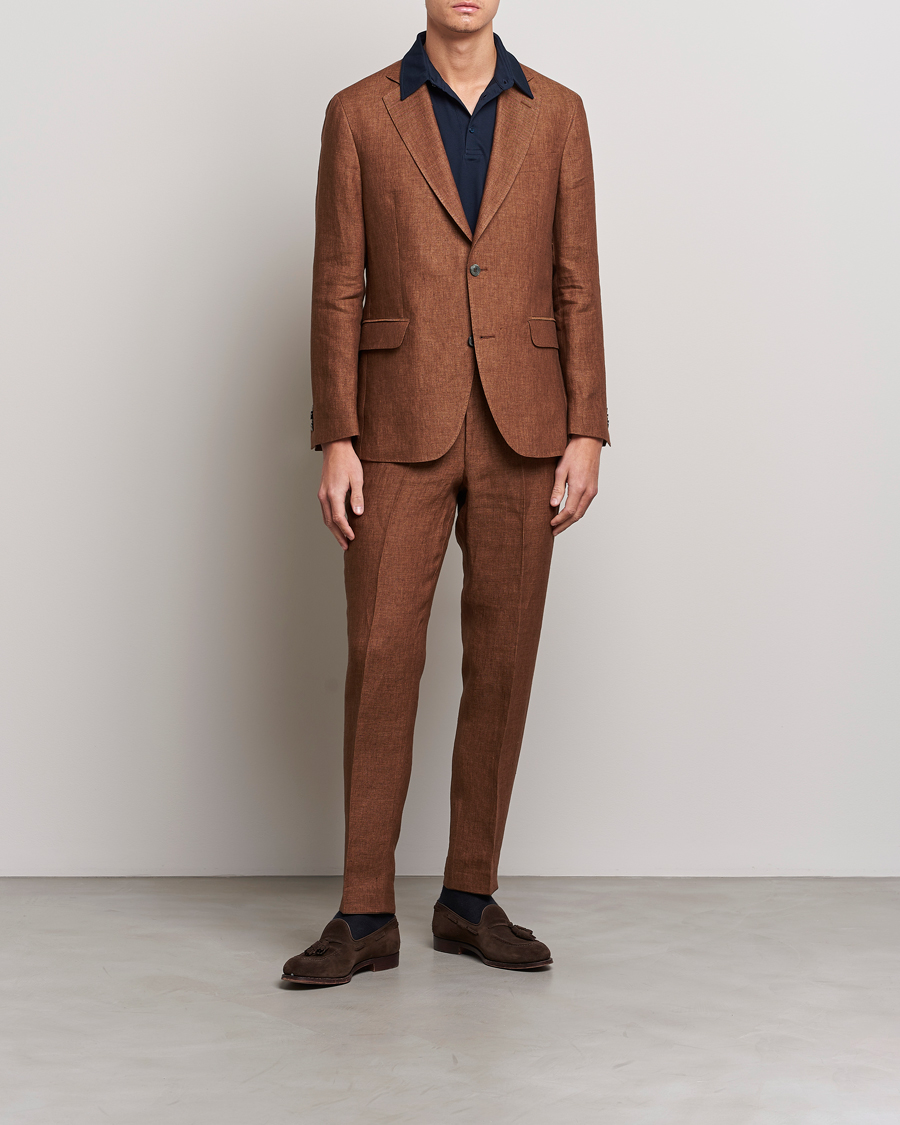Homme | Pantalons | Oscar Jacobson | Denz Linen Trousers Brown