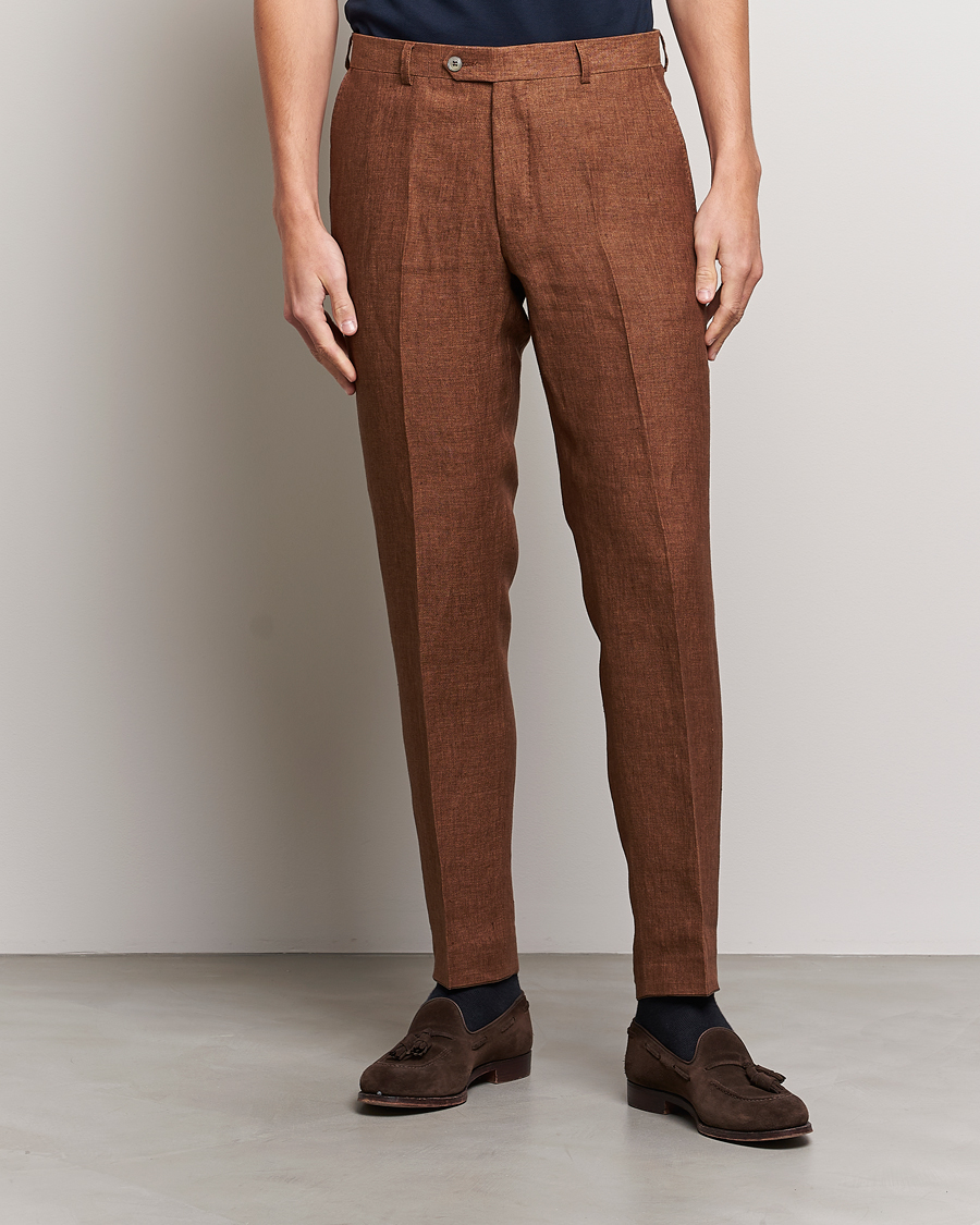 Homme | Pantalons | Oscar Jacobson | Denz Linen Trousers Brown