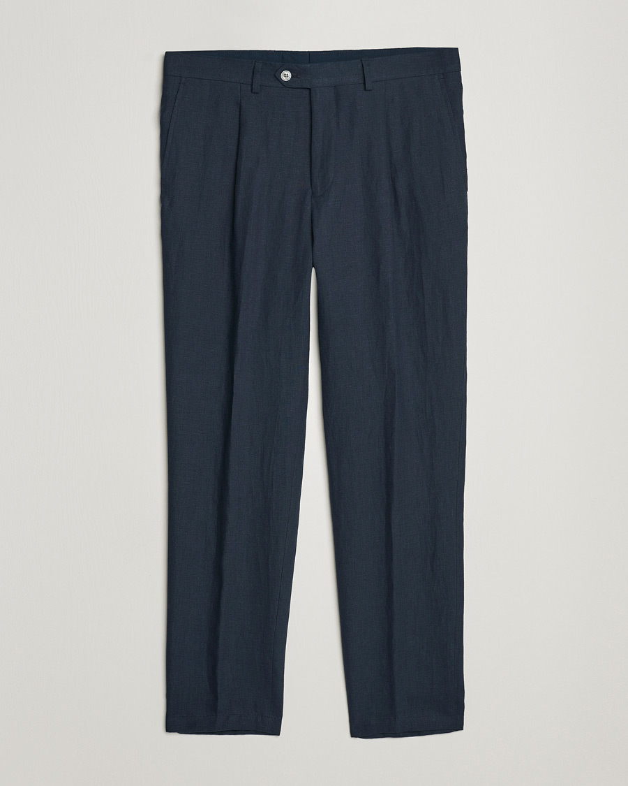 Homme | Pantalons | Oscar Jacobson | Delon Linen Trousers Navy