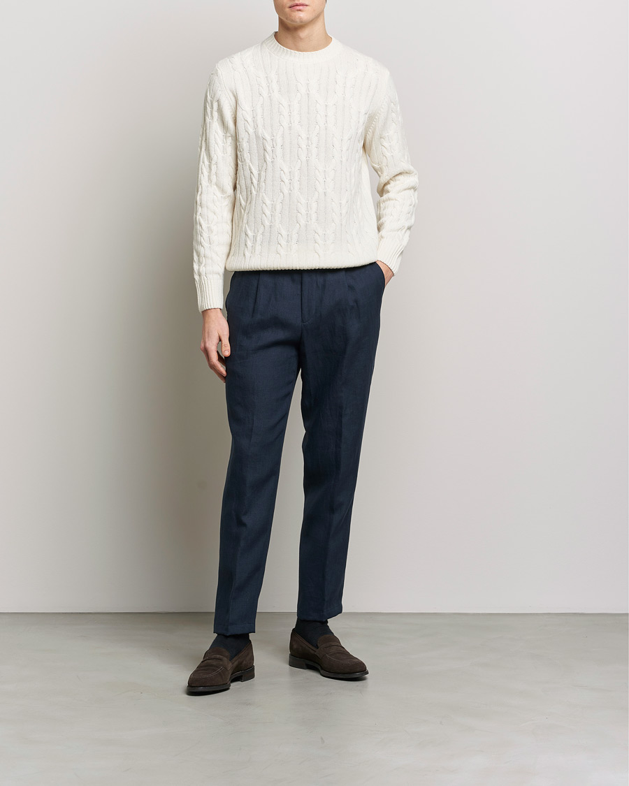 Homme | Pantalons | Oscar Jacobson | Delon Linen Trousers Navy
