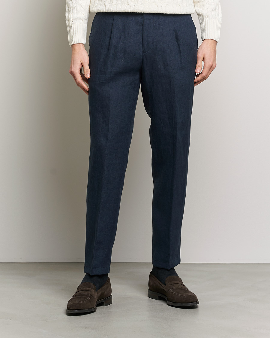 Homme | Pantalons | Oscar Jacobson | Delon Linen Trousers Navy