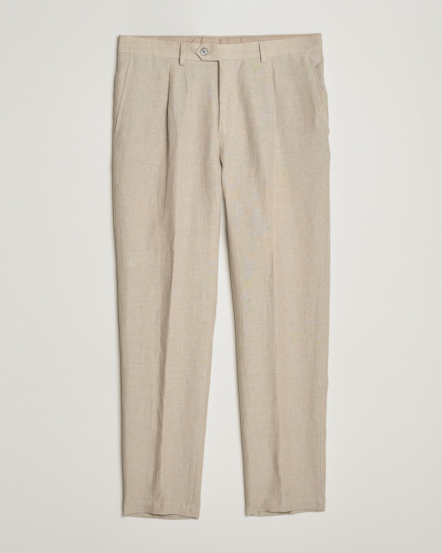 Homme | Pantalons | Oscar Jacobson | Delon Linen Trousers Beige