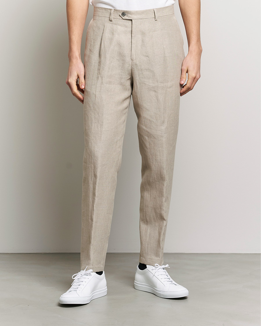 Homme | Pantalons | Oscar Jacobson | Delon Linen Trousers Beige