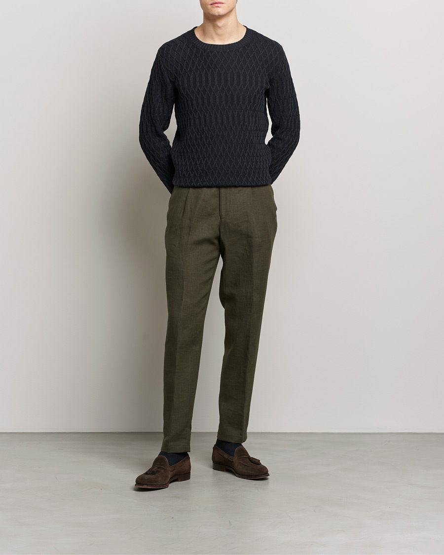 Homme | Pantalons | Oscar Jacobson | Delon Linen Trousers Dark Green