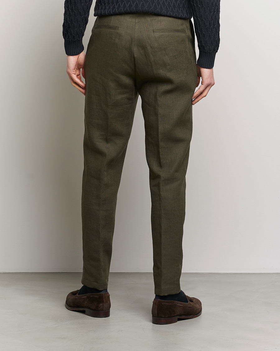 Homme | Pantalons | Oscar Jacobson | Delon Linen Trousers Dark Green
