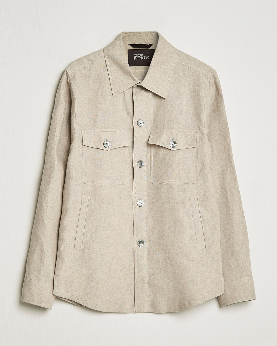 Homme | Chemises | Oscar Jacobson | Maverick Linen Shirt Jacket Beige