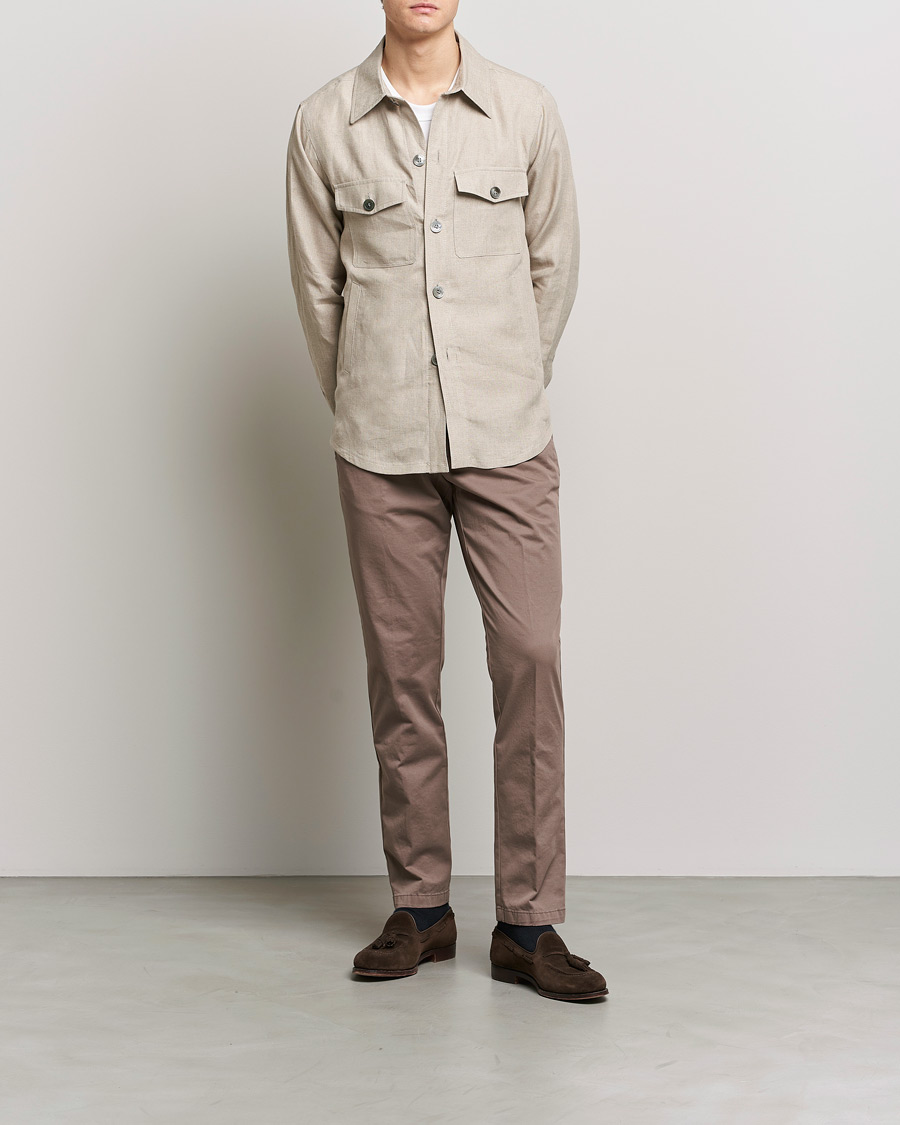 Homme | Chemises | Oscar Jacobson | Maverick Linen Shirt Jacket Beige