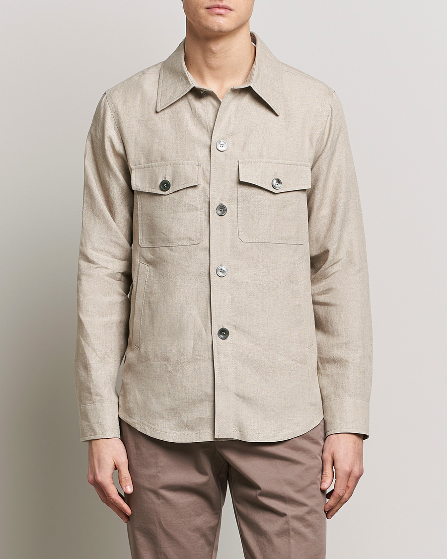Homme | Chemises | Oscar Jacobson | Maverick Linen Shirt Jacket Beige