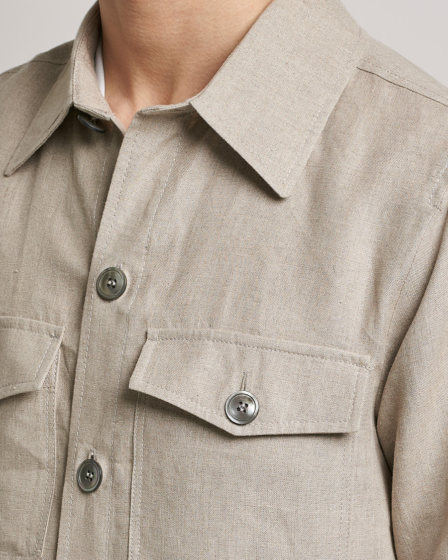 Homme | Chemises | Oscar Jacobson | Maverick Linen Shirt Jacket Beige