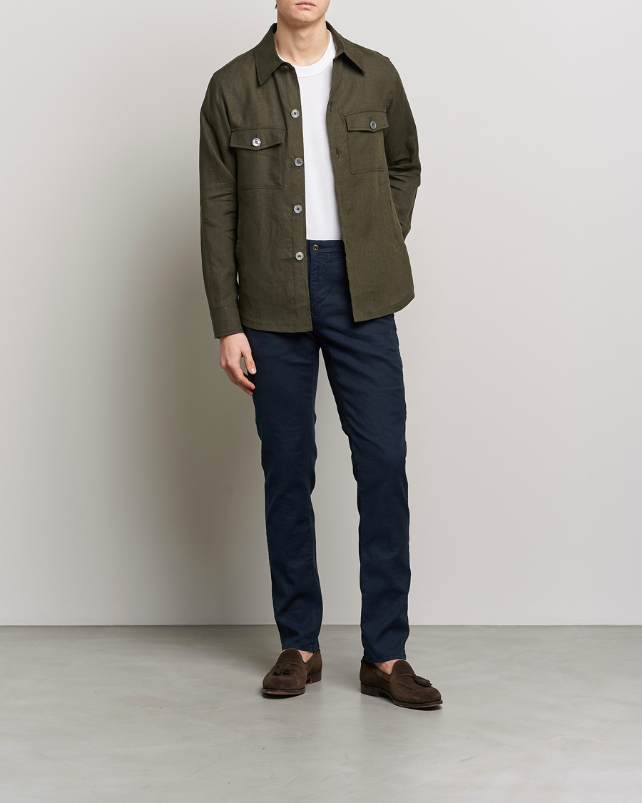 Homme | Chemises | Oscar Jacobson | Maverick Linen Shirt Jacket Olive