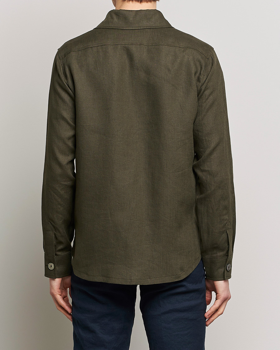 Homme | Chemises | Oscar Jacobson | Maverick Linen Shirt Jacket Olive