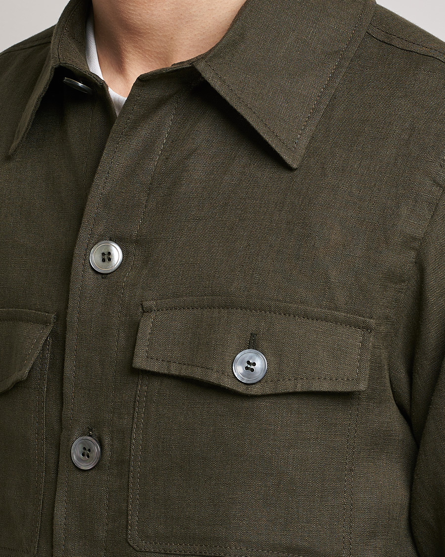 Homme | Chemises | Oscar Jacobson | Maverick Linen Shirt Jacket Olive