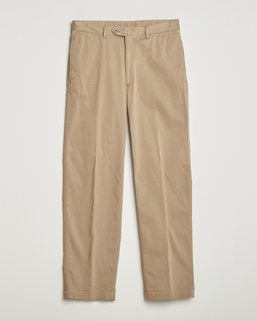 Homme | Pantalons | Oscar Jacobson | Tanker Pleat Cotton Trousers Beige