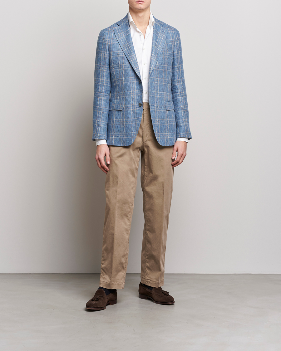 Homme | Pantalons | Oscar Jacobson | Tanker Pleat Cotton Trousers Beige