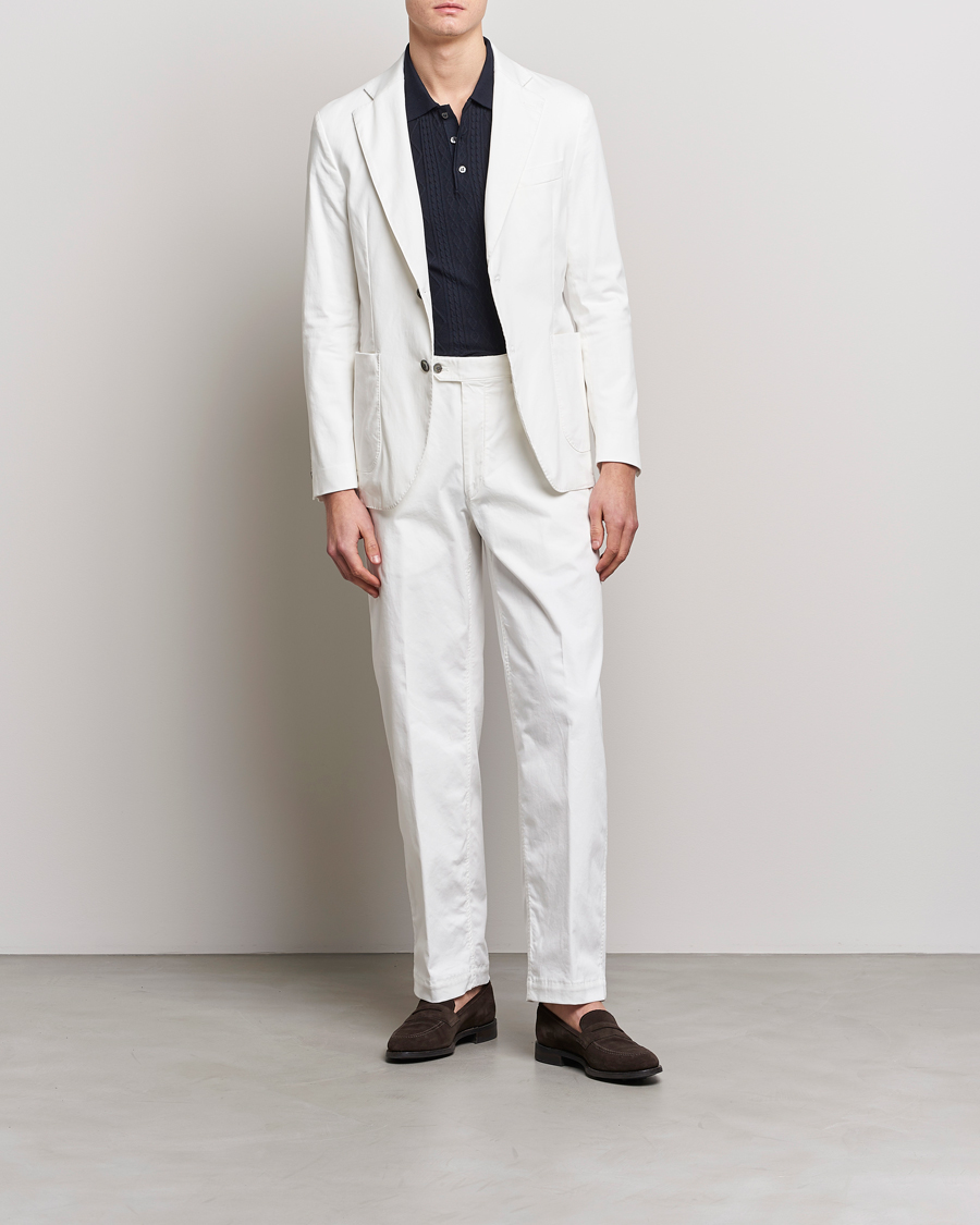 Homme | Pantalons | Oscar Jacobson | Tanker Pleat Cotton Trousers Off White
