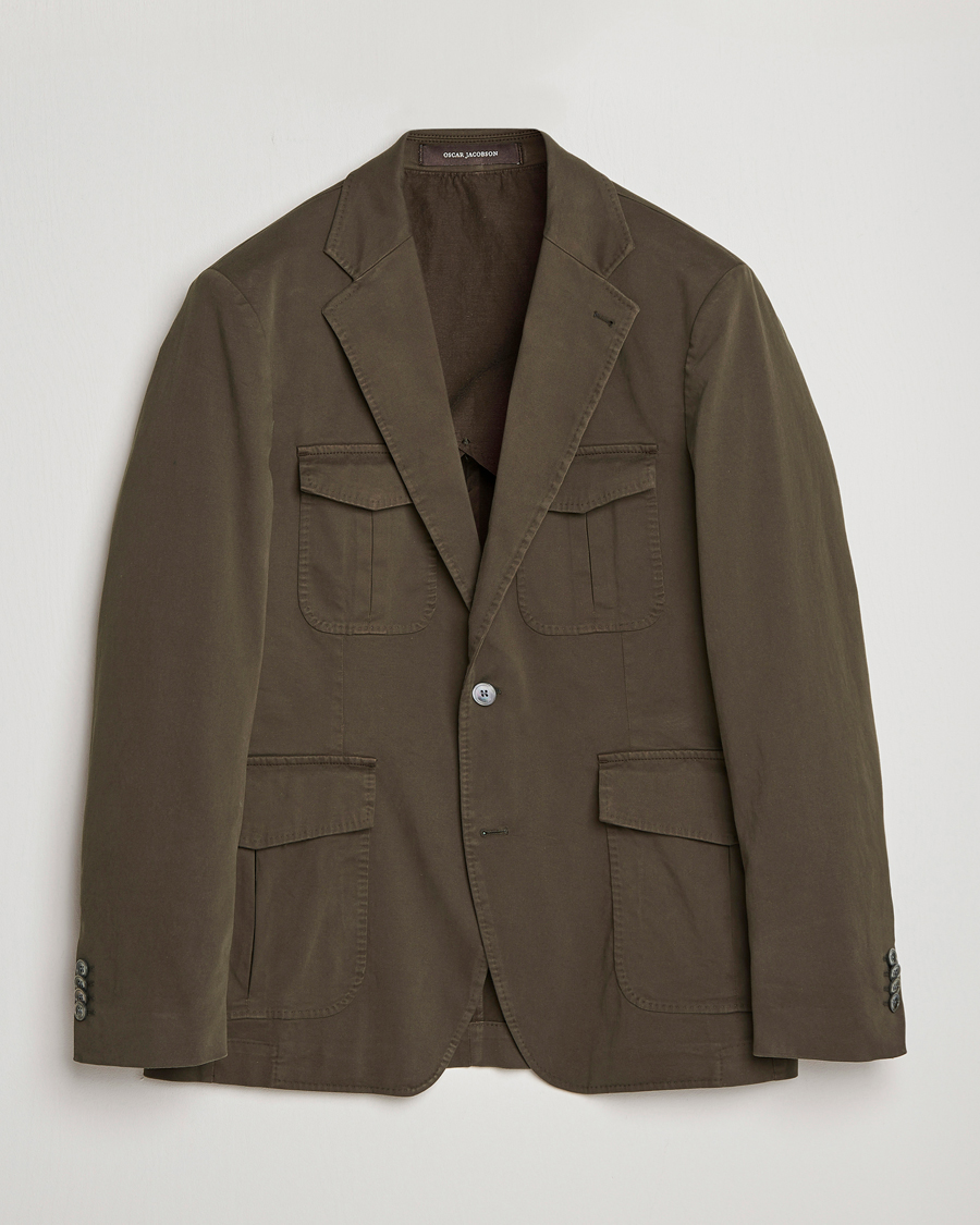 Homme | Blazers | Oscar Jacobson | Friso Cotton Safari Blazer Dark Green