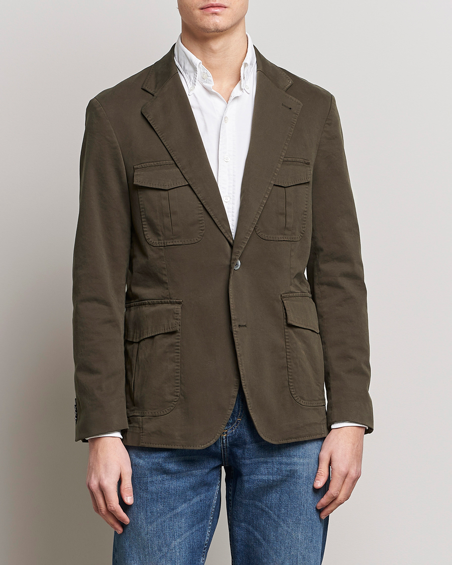 Homme | Blazers | Oscar Jacobson | Friso Cotton Safari Blazer Dark Green