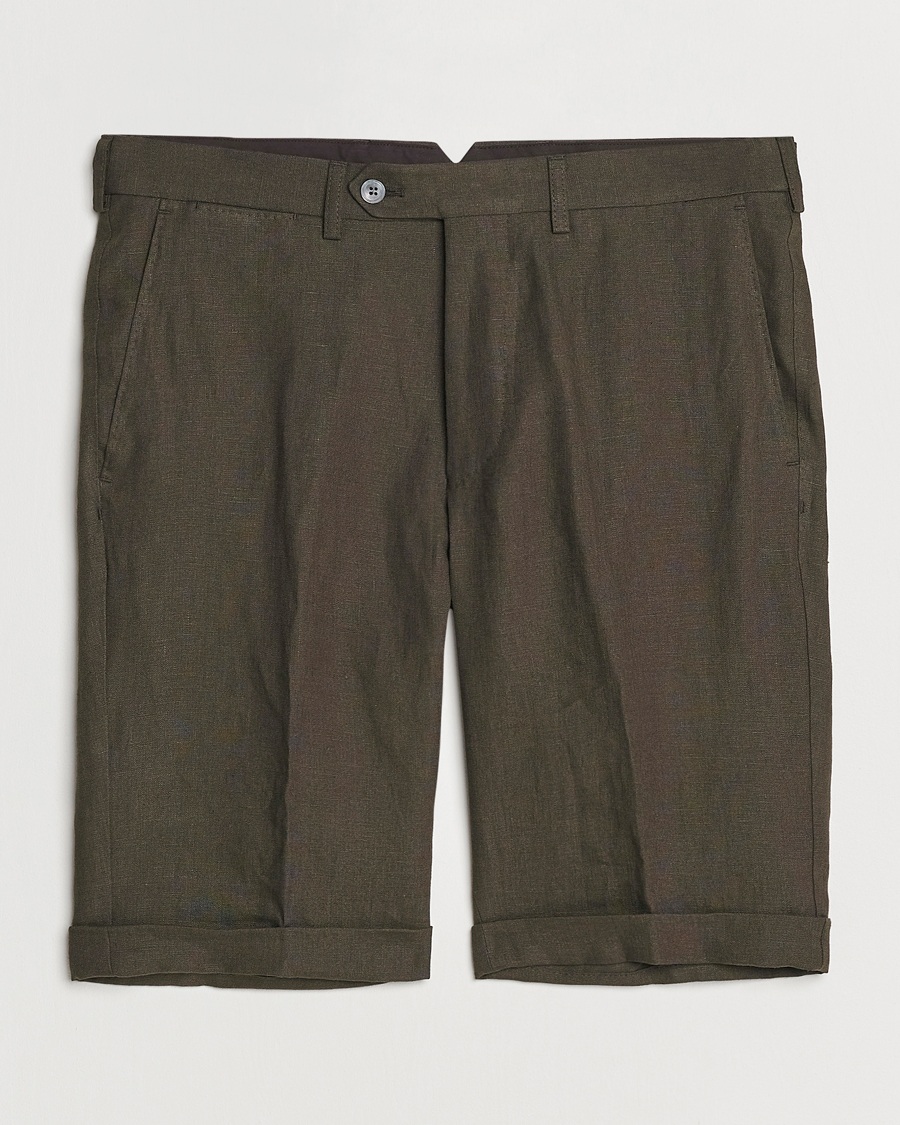 Homme | Shorts | Oscar Jacobson | Declan Linen Shorts Dark Green