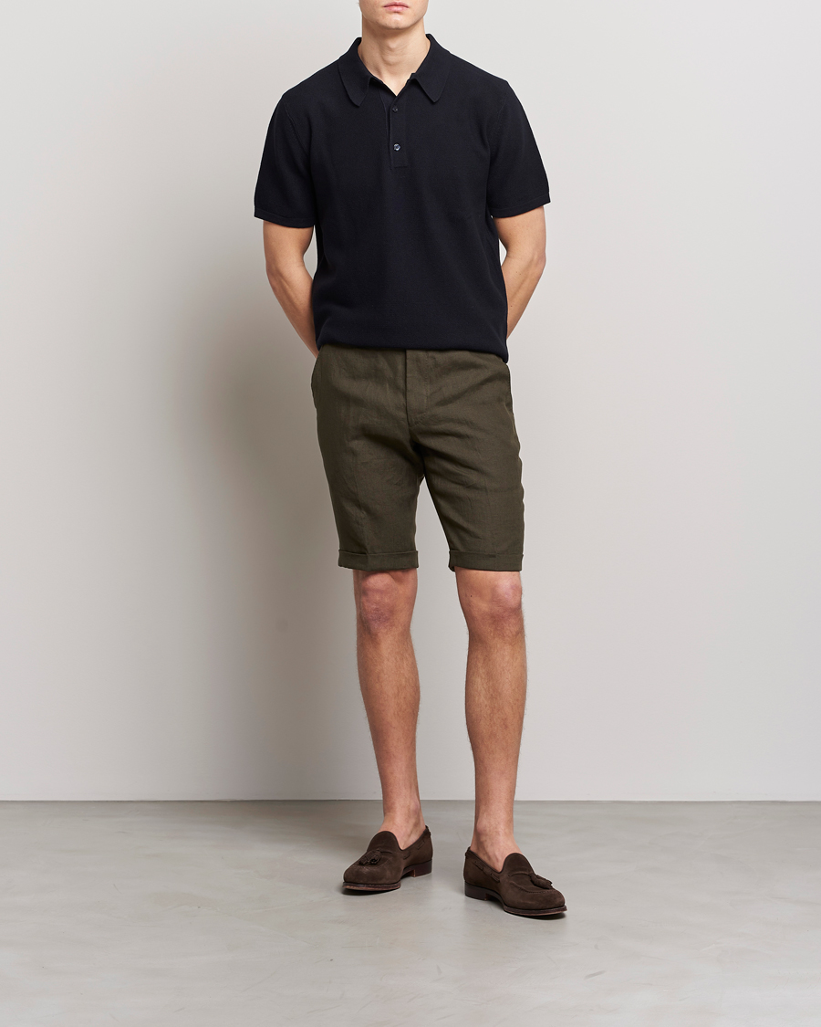 Homme | Shorts | Oscar Jacobson | Declan Linen Shorts Dark Green