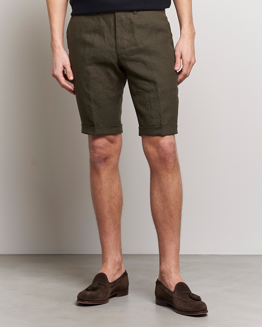 Homme | Shorts | Oscar Jacobson | Declan Linen Shorts Dark Green