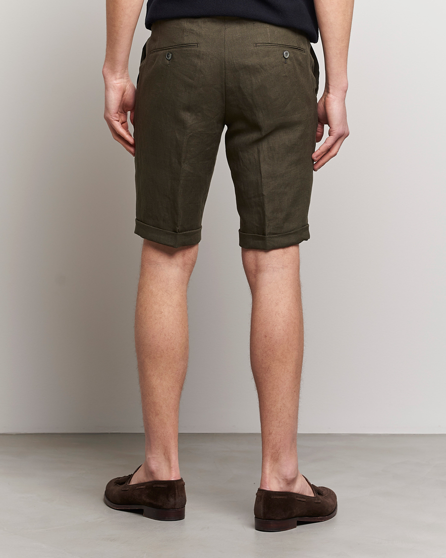 Homme | Shorts | Oscar Jacobson | Declan Linen Shorts Dark Green