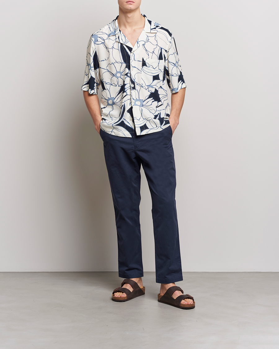 Homme | Chemises | Oscar Jacobson | Cuban Short Sleeve Flower Print Shirt White