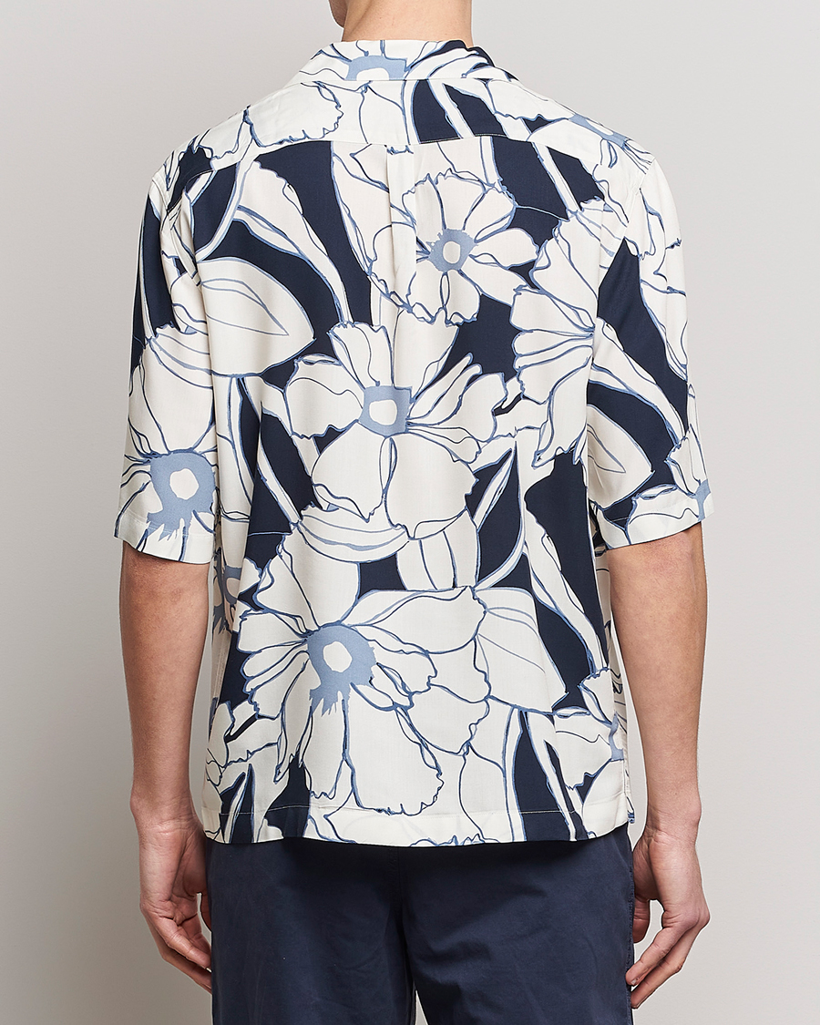 Homme | Chemises | Oscar Jacobson | Cuban Short Sleeve Flower Print Shirt White