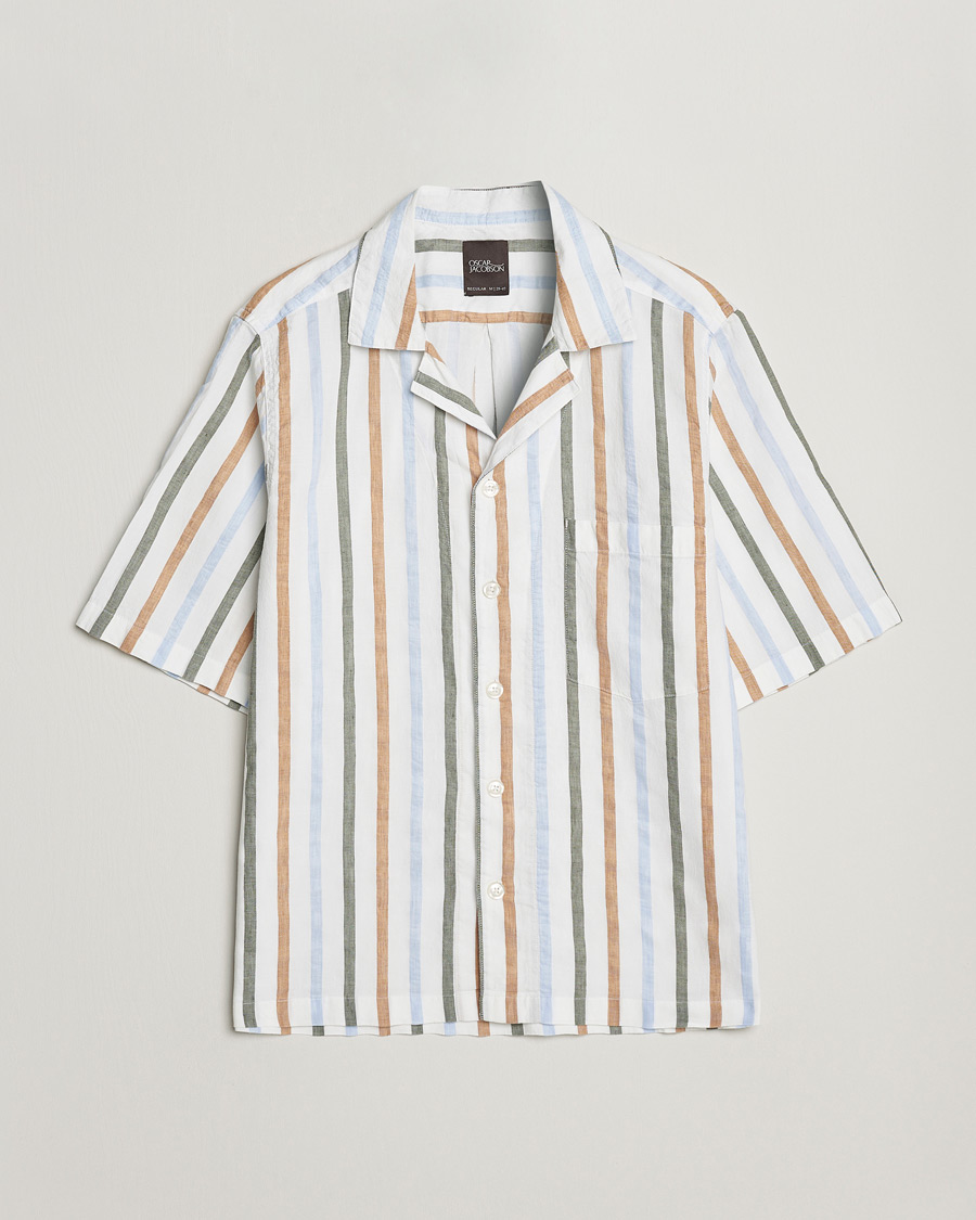 Homme | Chemises | Oscar Jacobson | Cuban Short Sleeve Multi Stripe Shirt White