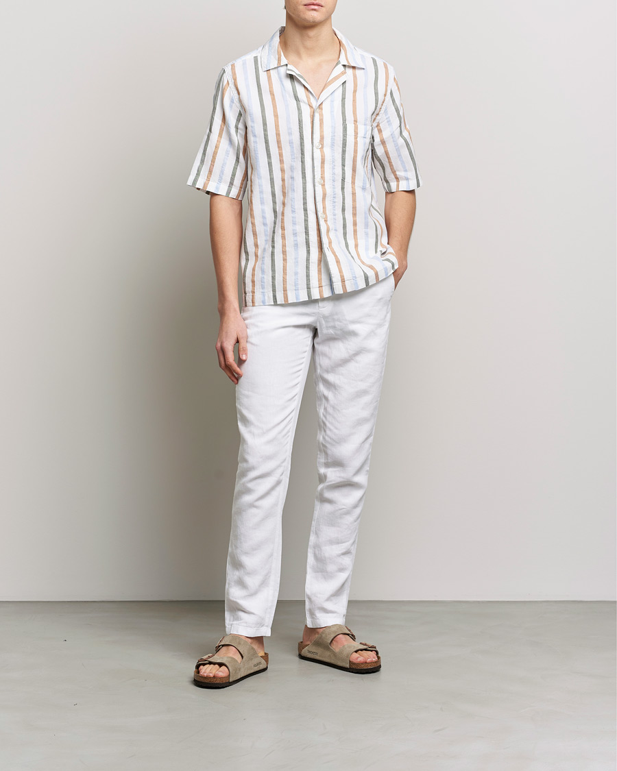 Homme | Chemises | Oscar Jacobson | Cuban Short Sleeve Multi Stripe Shirt White