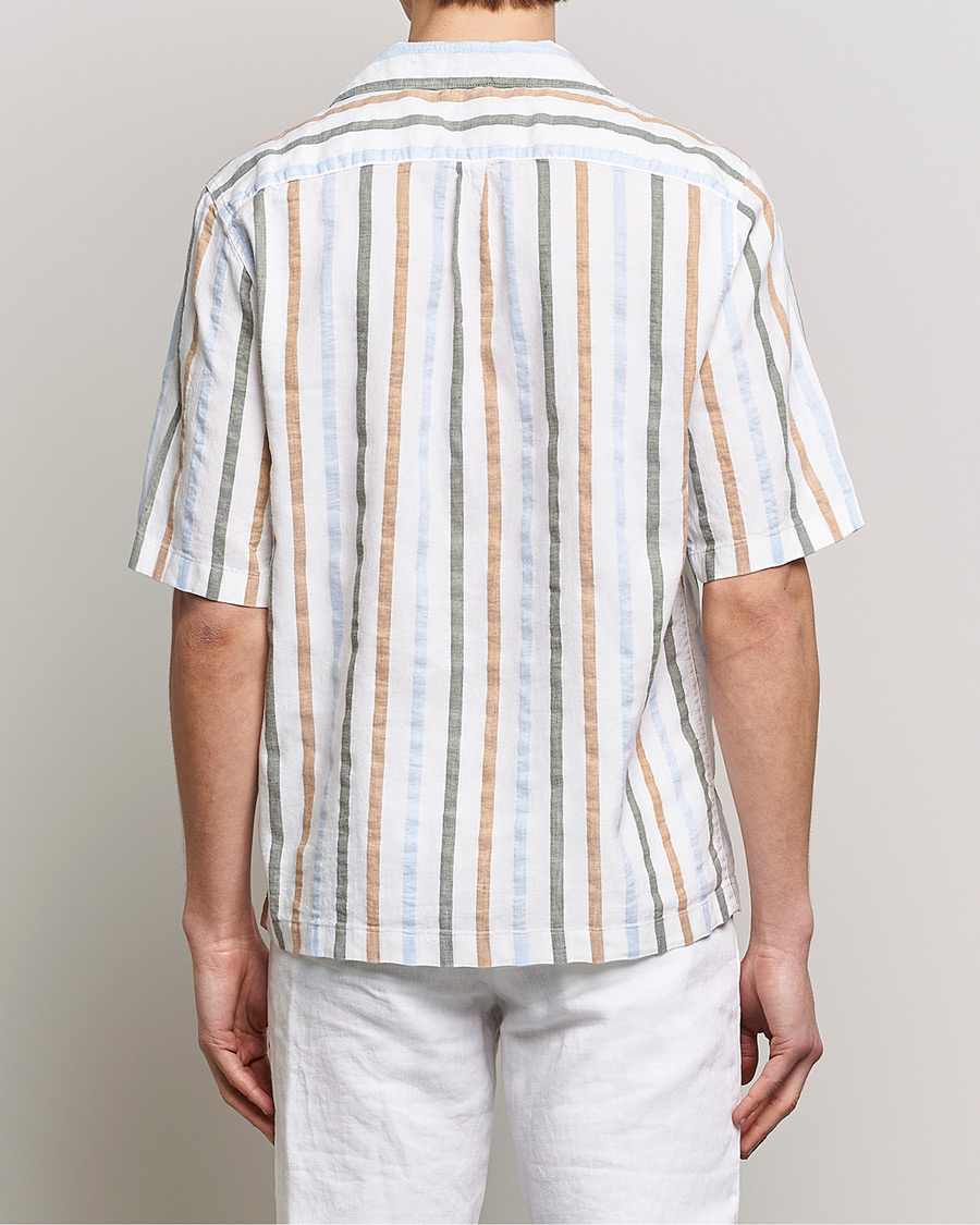 Homme | Chemises | Oscar Jacobson | Cuban Short Sleeve Multi Stripe Shirt White