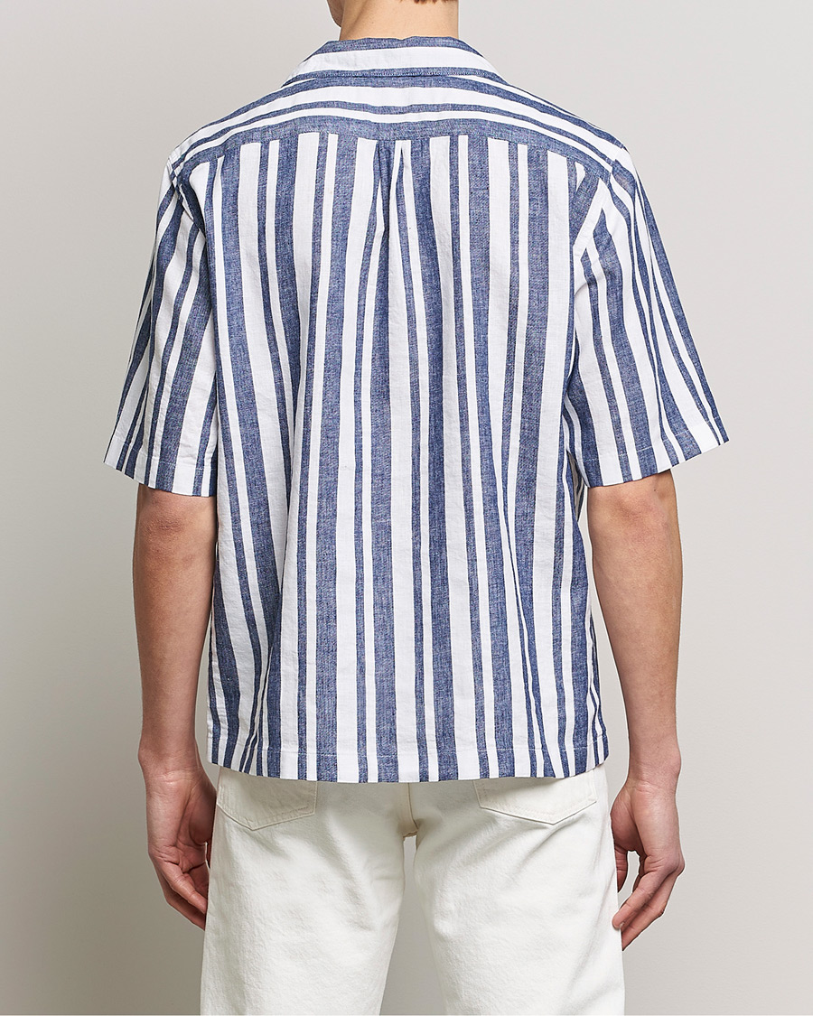 Homme | Chemises | Oscar Jacobson | Cuban Short Sleeve Riviera Stripe Shirt White