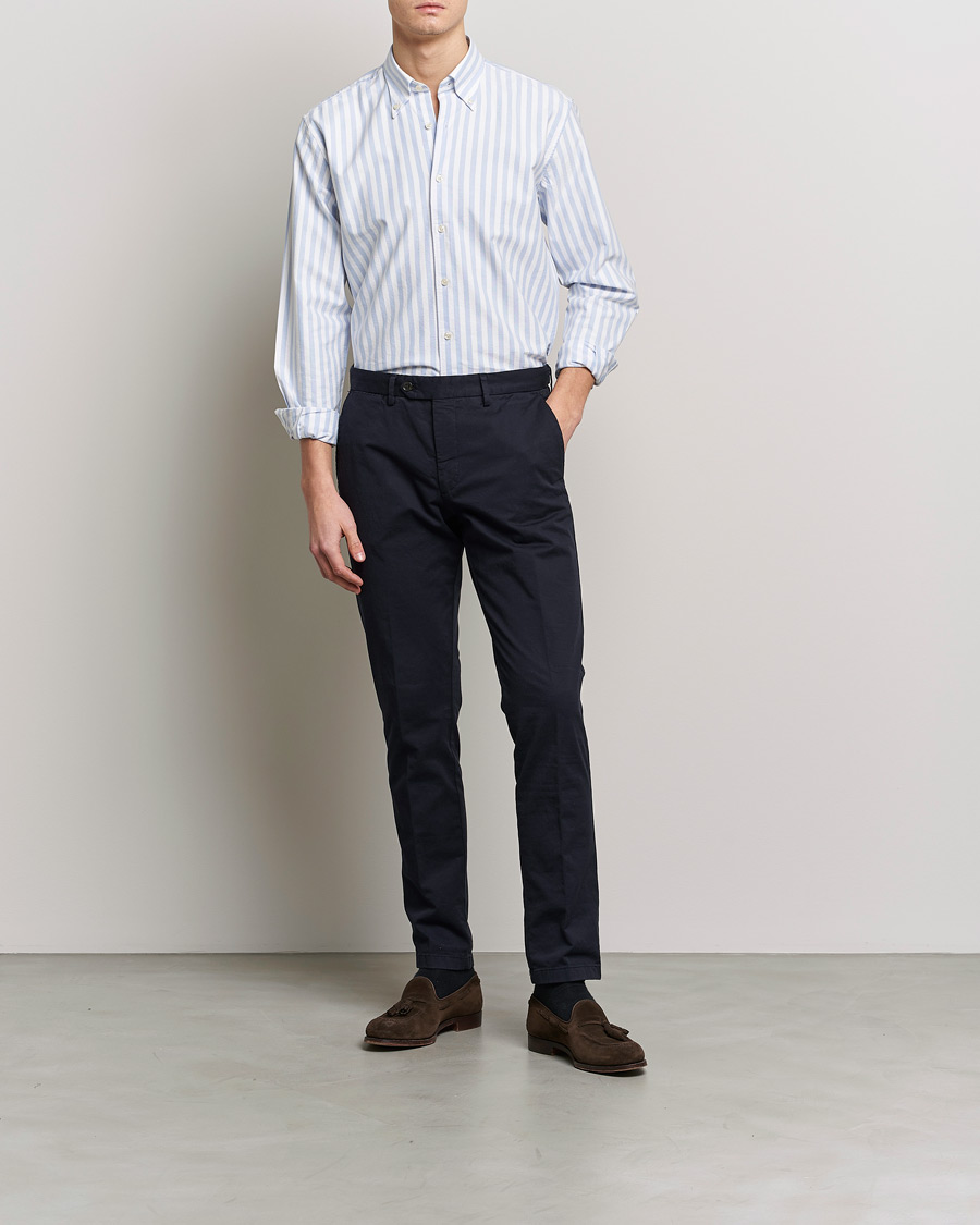 Homme | Chemises | Oscar Jacobson | Regular Fit Button Down Striped Oxford Shirt Blue