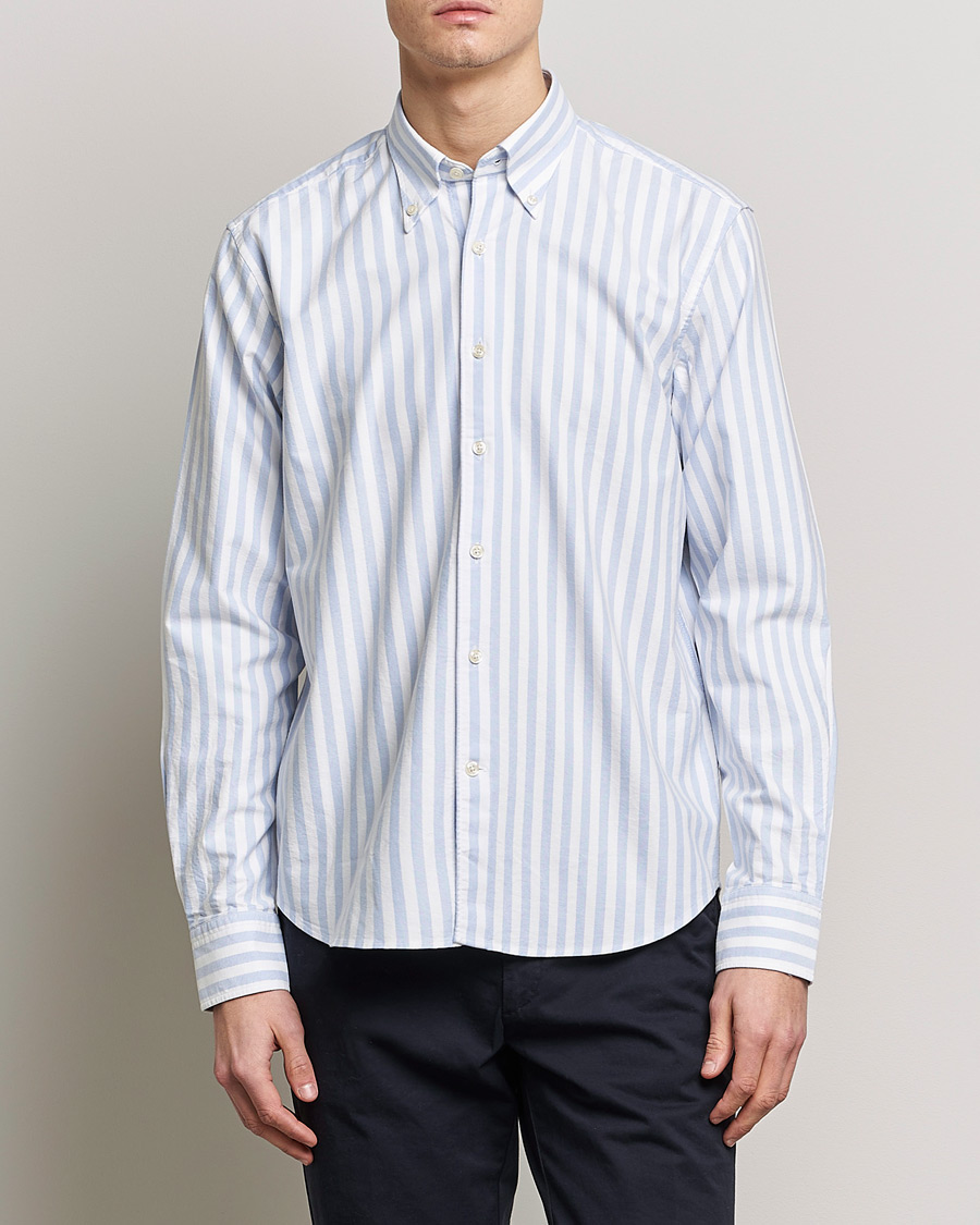 Homme | Chemises | Oscar Jacobson | Regular Fit Button Down Striped Oxford Shirt Blue