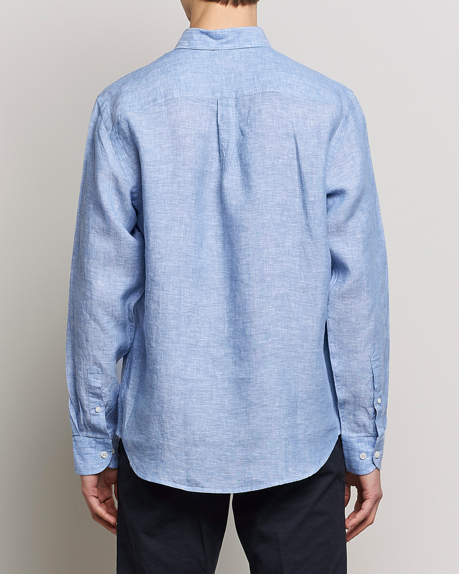 Homme | Chemises | Oscar Jacobson | Regular Fit Button Down Linen Shirt Blue
