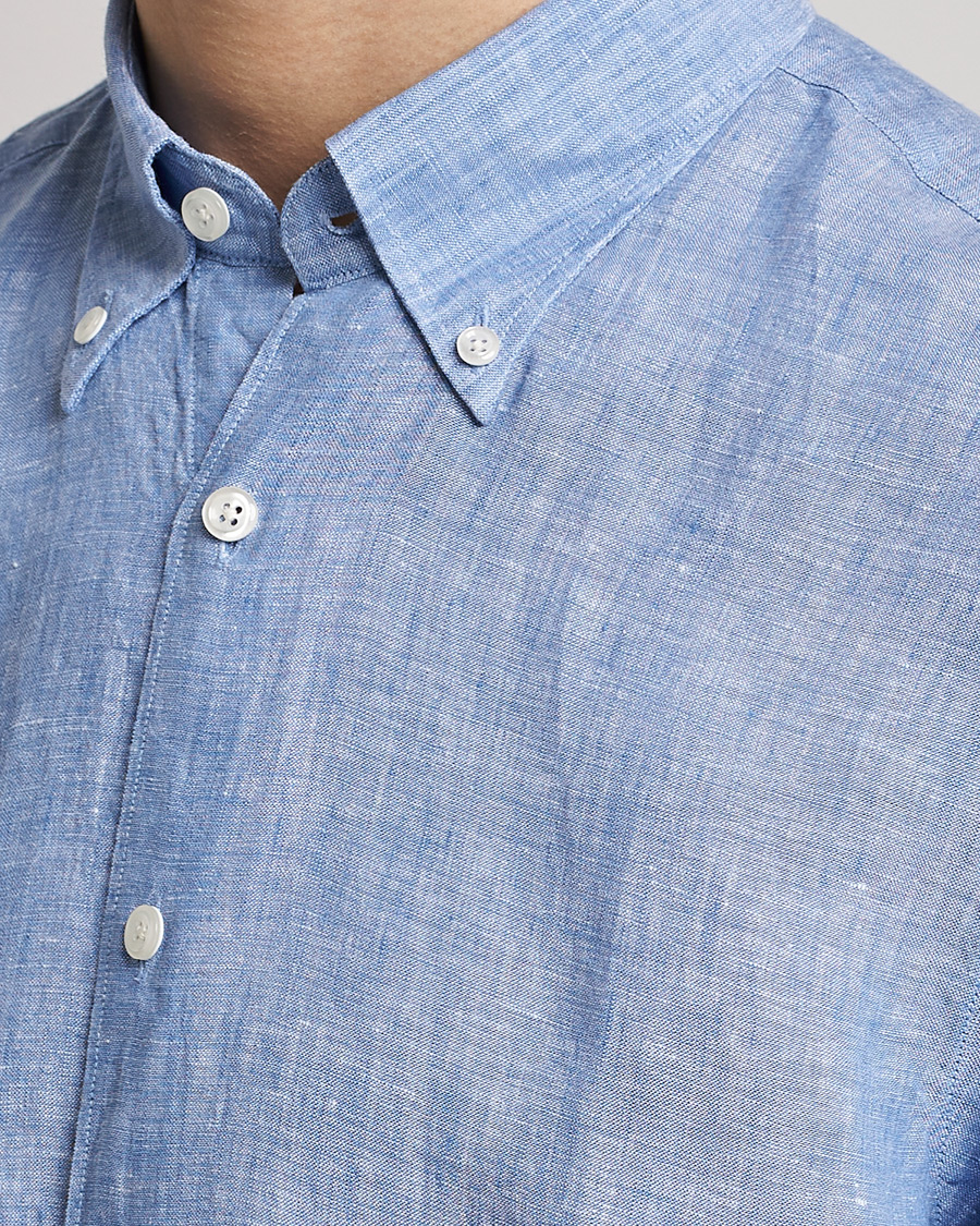 Homme | Chemises | Oscar Jacobson | Regular Fit Button Down Linen Shirt Blue