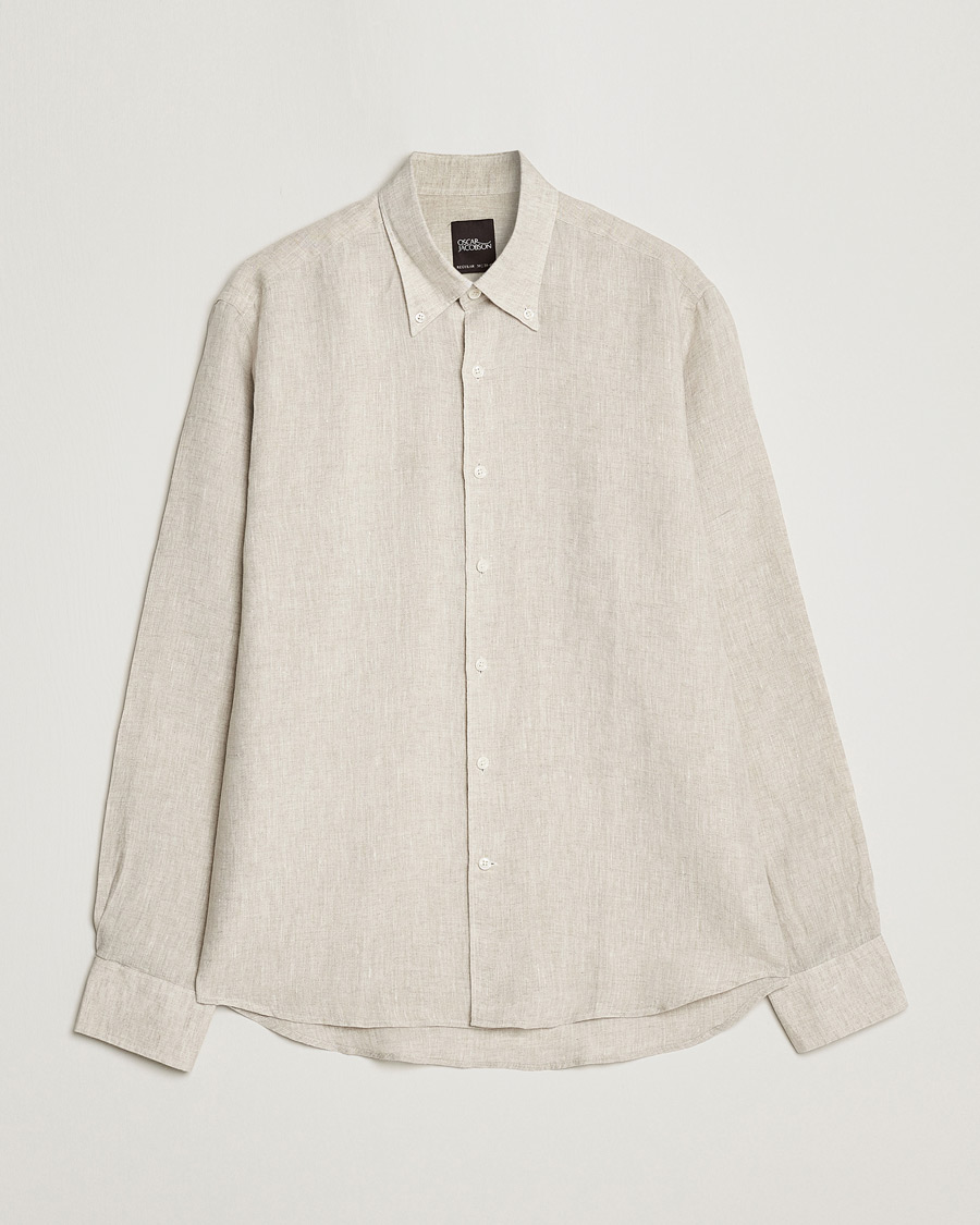 Homme | Chemises | Oscar Jacobson | Regular Fit Button Down Linen Shirt Beige