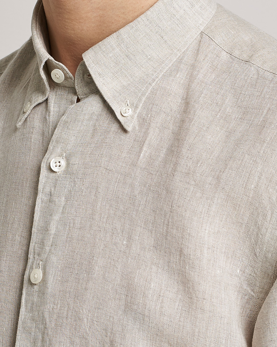Homme | Chemises | Oscar Jacobson | Regular Fit Button Down Linen Shirt Beige