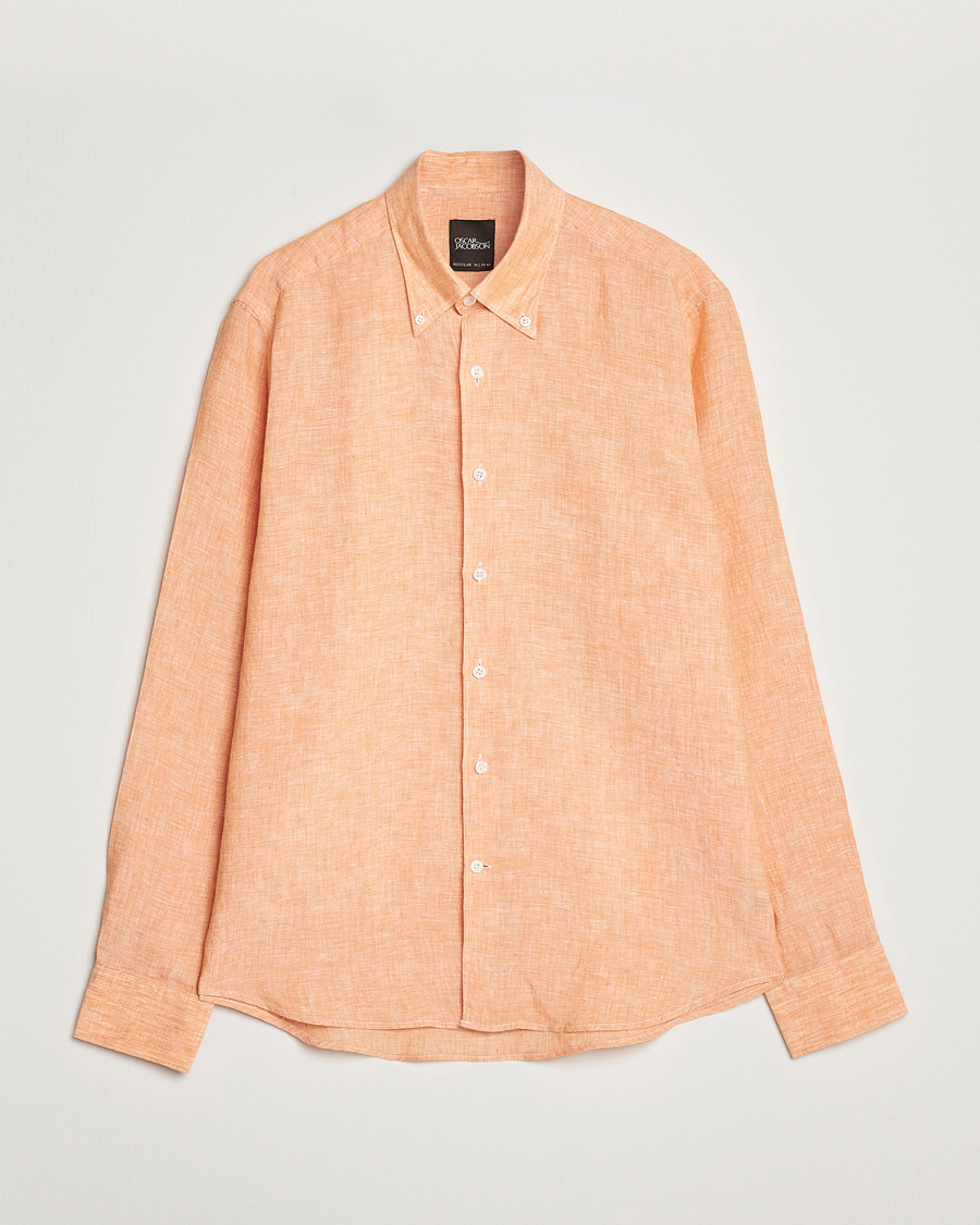 Homme | Chemises | Oscar Jacobson | Regular Fit Button Down Linen Shirt Orange