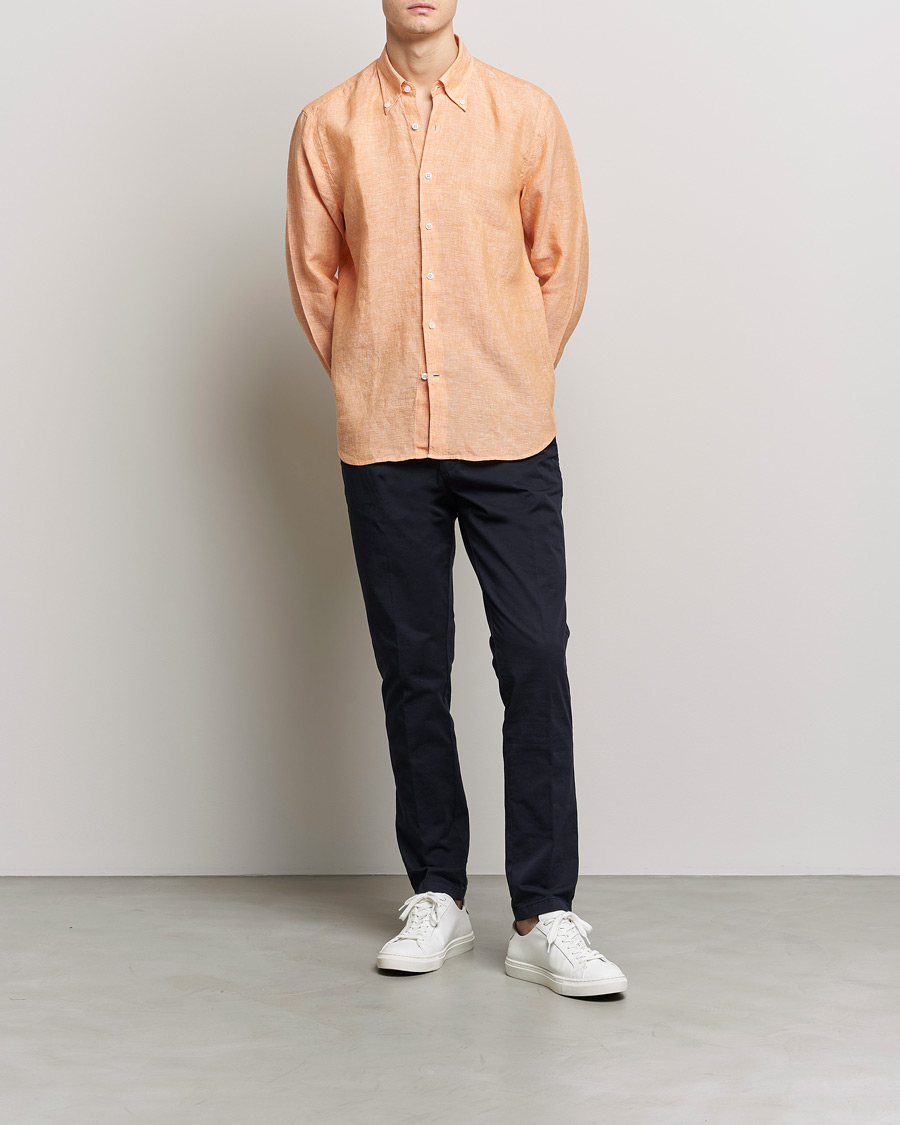 Homme | Chemises | Oscar Jacobson | Regular Fit Button Down Linen Shirt Orange