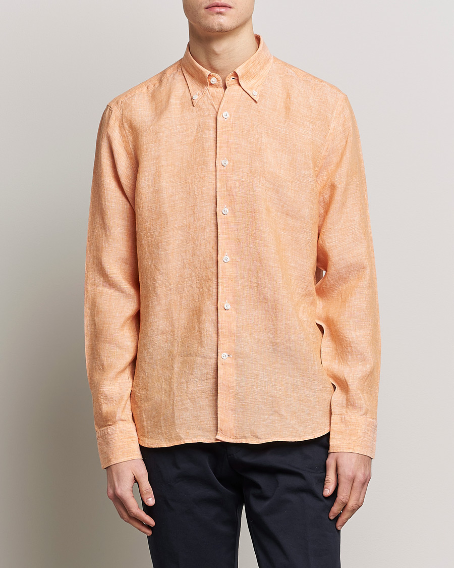 Homme | Chemises | Oscar Jacobson | Regular Fit Button Down Linen Shirt Orange