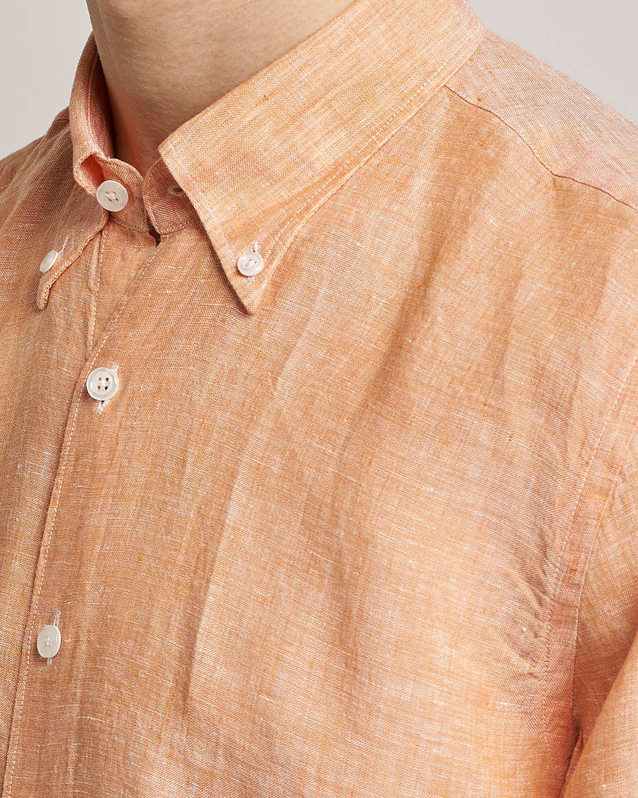Homme | Chemises | Oscar Jacobson | Regular Fit Button Down Linen Shirt Orange