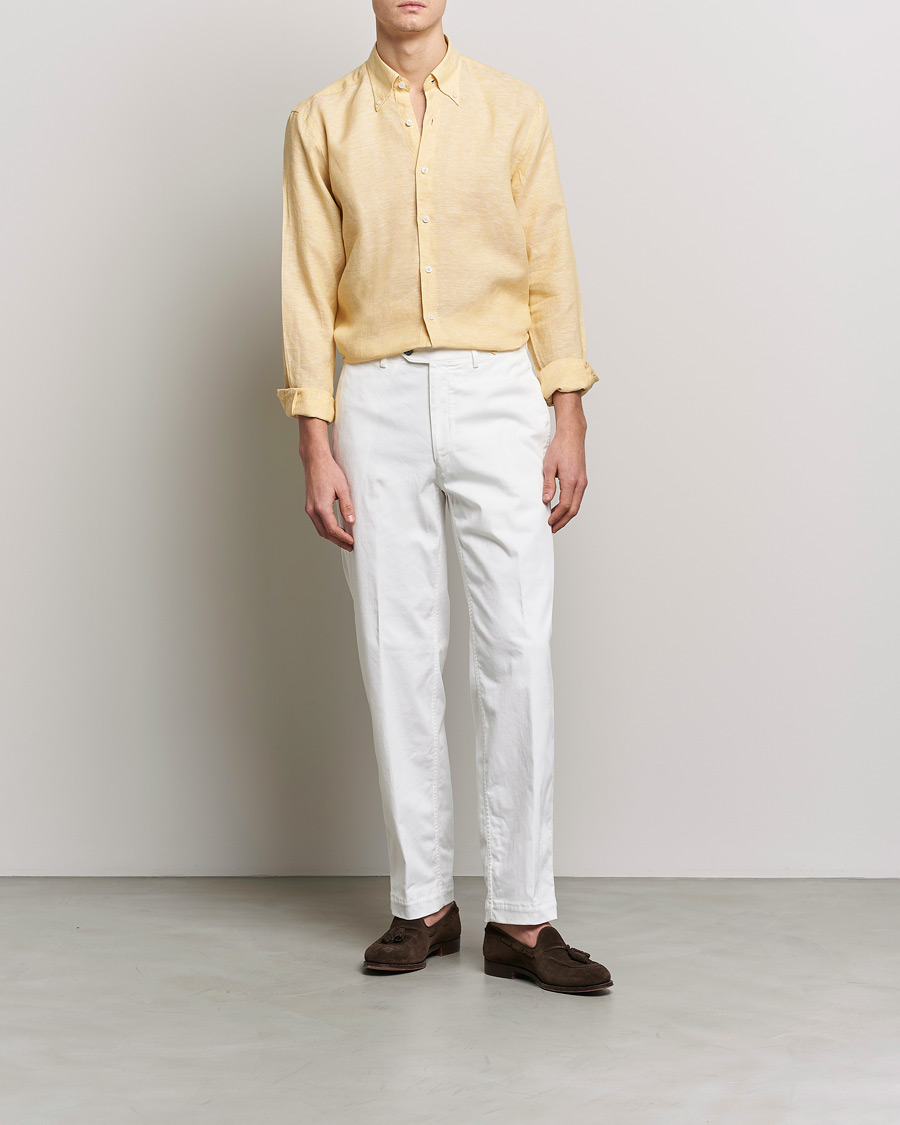Homme | Chemises | Oscar Jacobson | Regular Fit Button Down Linen Shirt Yellow