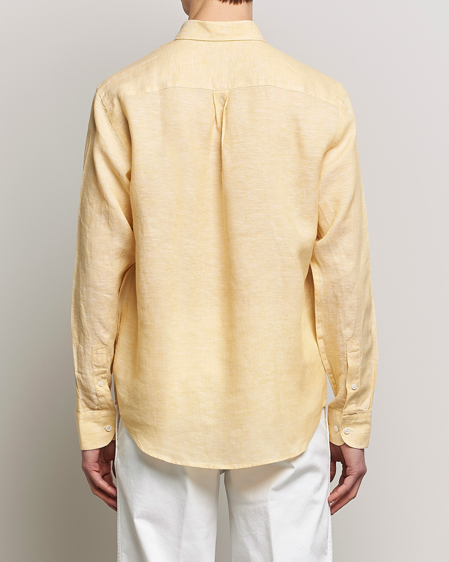 Homme | Chemises | Oscar Jacobson | Regular Fit Button Down Linen Shirt Yellow