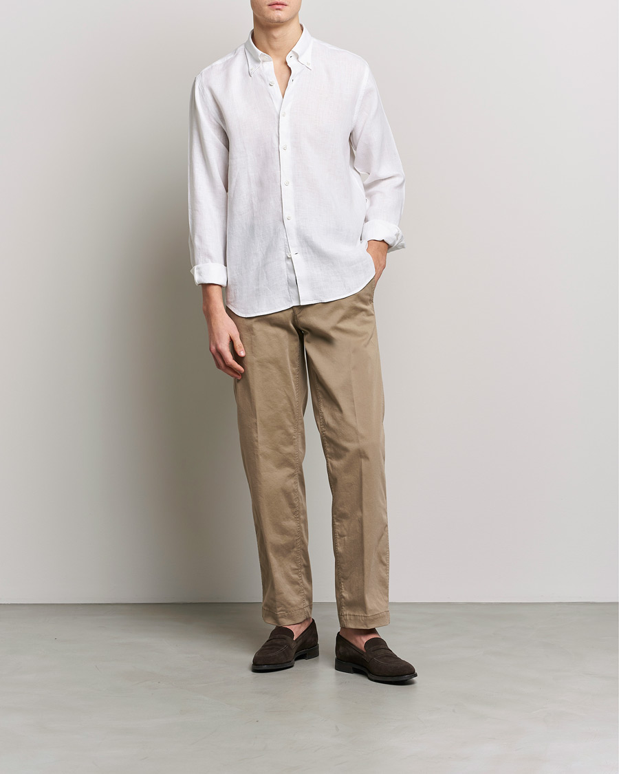 Homme | Chemises | Oscar Jacobson | Regular Fit Button Down Linen Shirt White