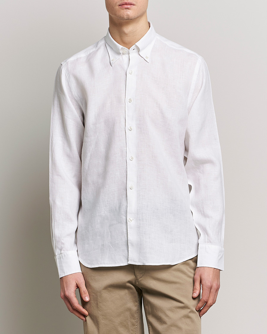 Homme | Chemises | Oscar Jacobson | Regular Fit Button Down Linen Shirt White