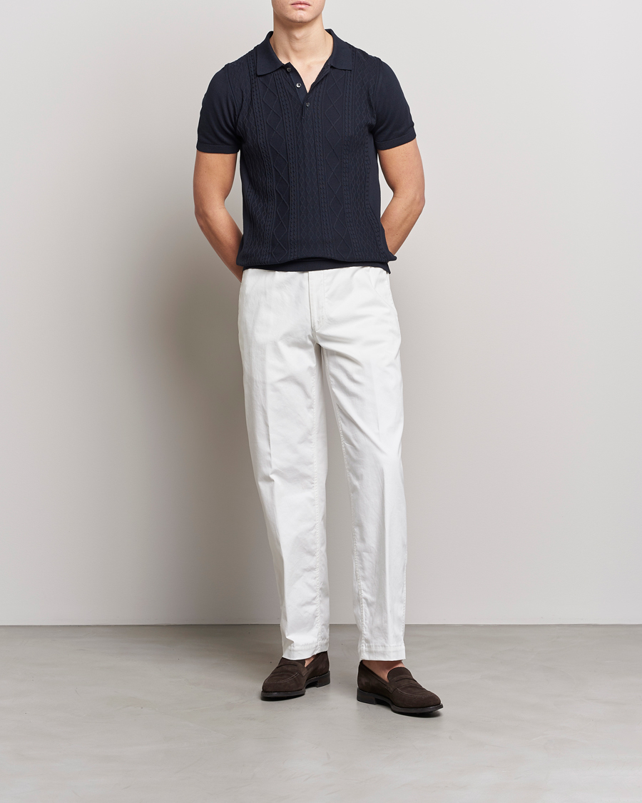 Homme | Polos | Oscar Jacobson | Bard Short Sleeve Structured Cotton Polo Navy