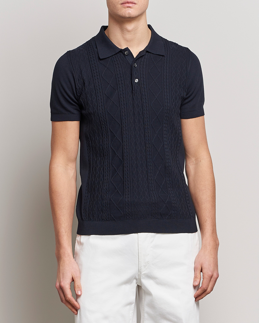 Homme | Polos | Oscar Jacobson | Bard Short Sleeve Structured Cotton Polo Navy