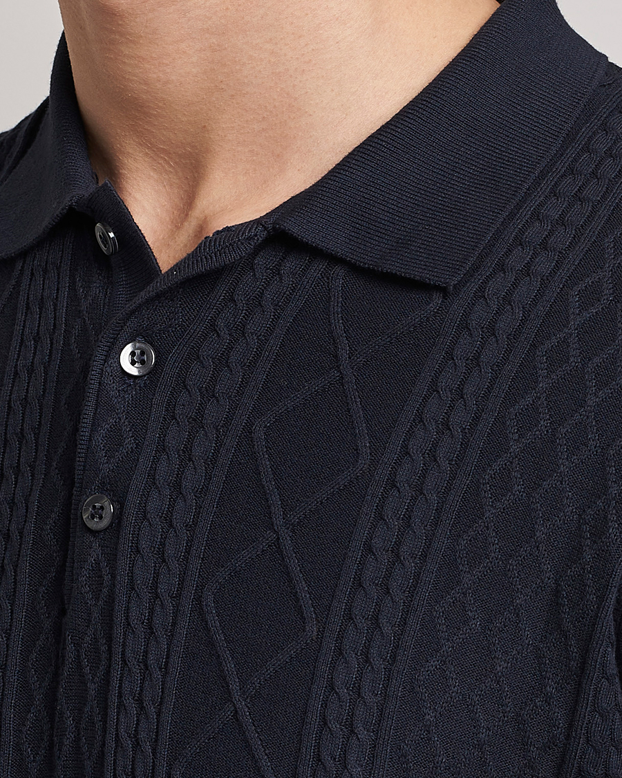 Homme | Polos | Oscar Jacobson | Bard Short Sleeve Structured Cotton Polo Navy