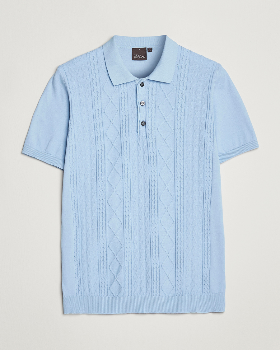 Homme | Polos | Oscar Jacobson | Bard Short Sleeve Structured Cotton Polo Light Blue